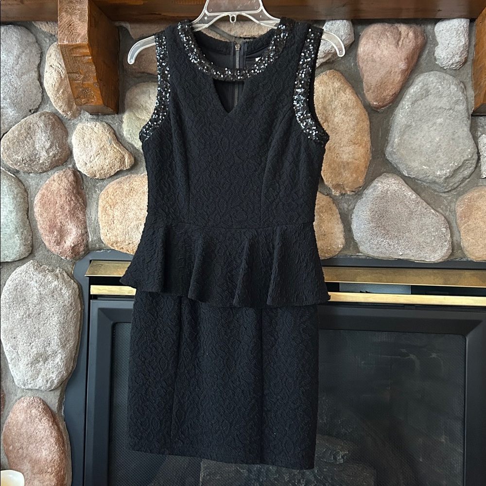 INA Sparkle Keyhole Peplem Little Black Dress, Size S